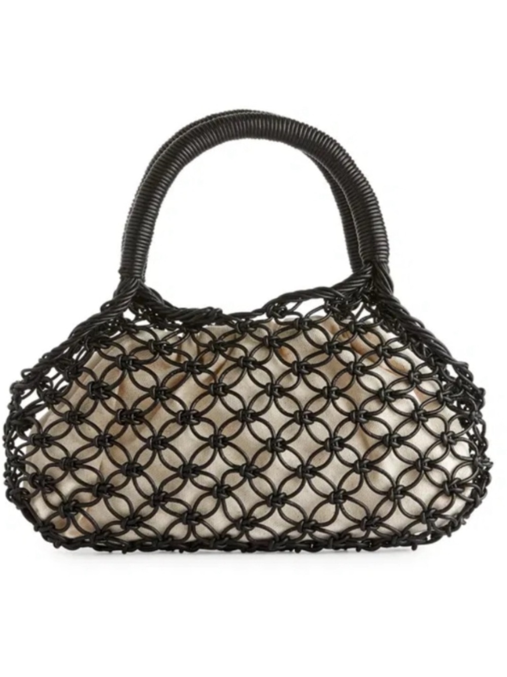 Arket Black Leather Woven Net Tote with Cream Pouch - Picture 8 of 10